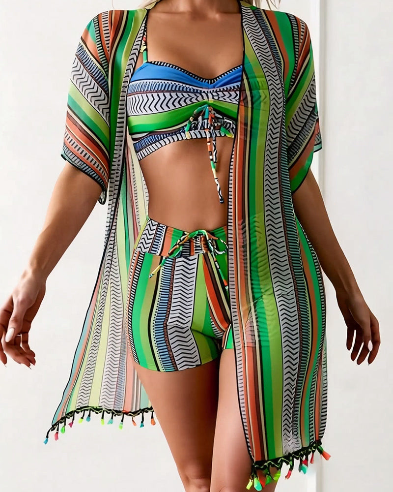 costume da bagno bikini tre pezzi stampato per le vacanze