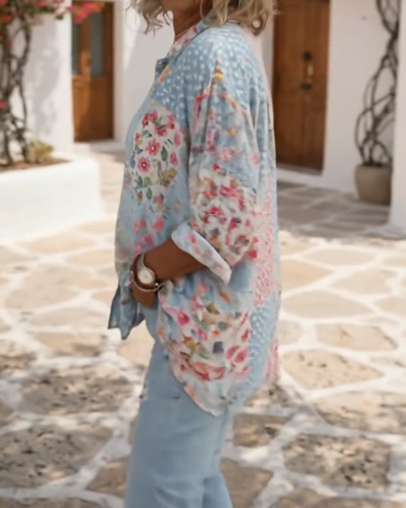 Camicia con stampa floreale e collo alto