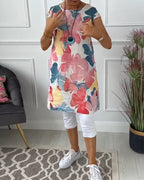 Maglia lunga casual con stampa floreale colorata