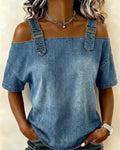 Camicetta a spalla scoperta in denim con bretelle