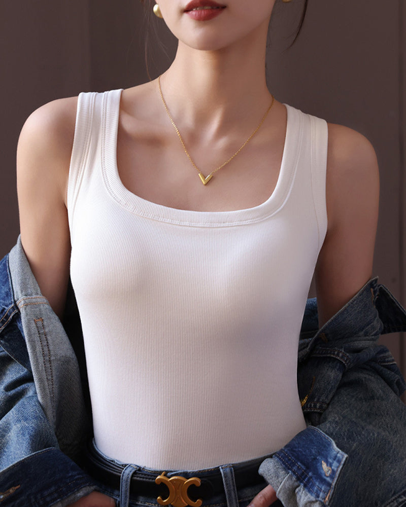 Canotta Tinta Unita Con Reggiseno Integrato