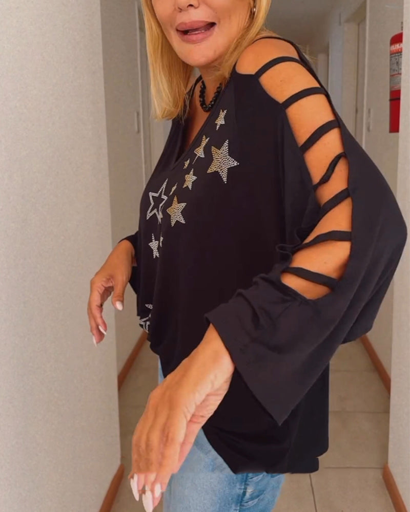 Top corto a spalle scoperte con stampa a stelle