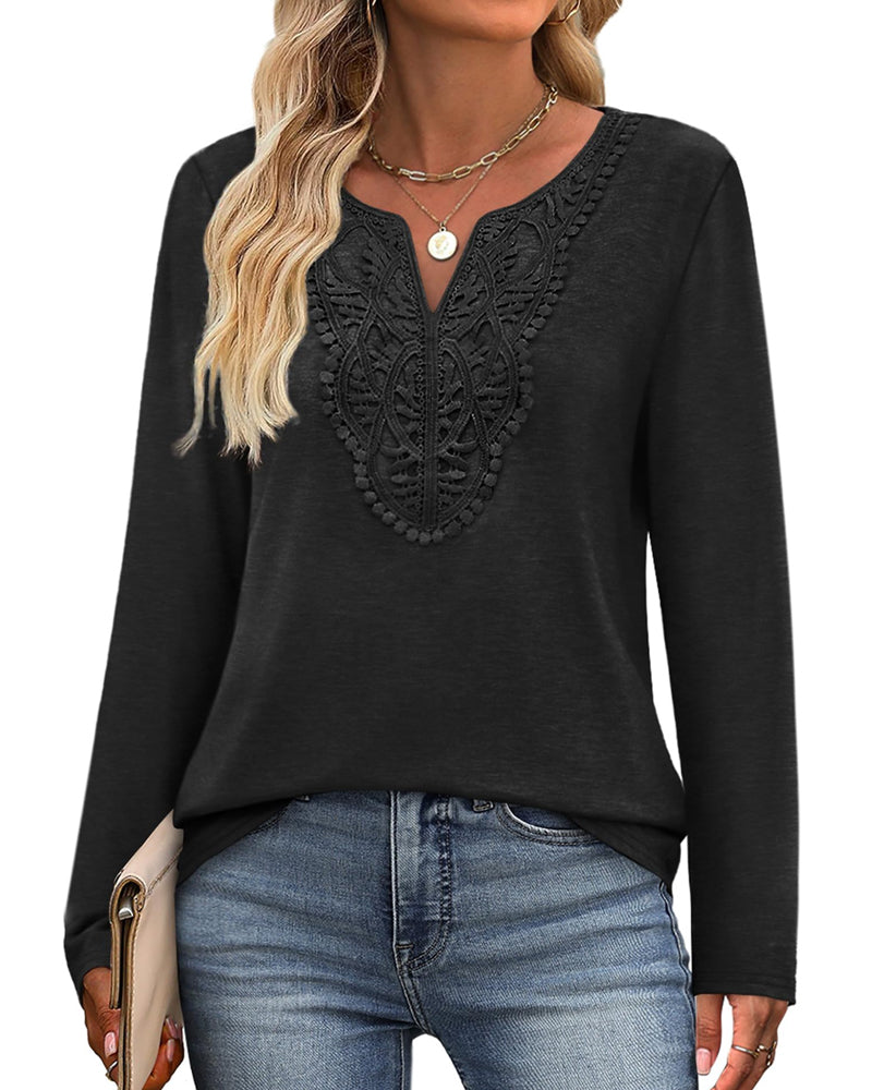 Elegante Top Scollo a V a Maniche Lunghe da Donna
