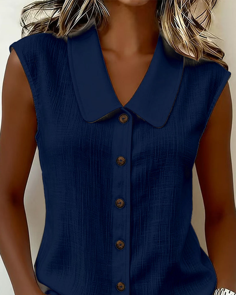 Camicia Senza Maniche con Collo in Lino-Cotone
