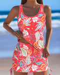 Tankini senza maniche con stampa floreale e gonna