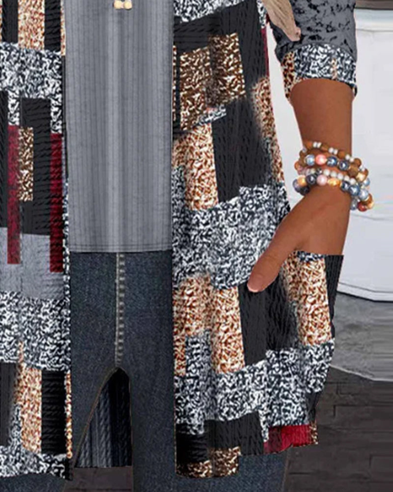 Camicia a maniche lunghe stampata stile due pezzi finto