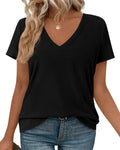 T-shirt pullover scollo a V a tinta unita