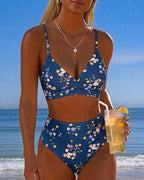 Bikini sexy incrociato con stampa floreale