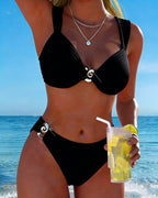 Bikini Con Stampa Verticale E Fibbia Metallica Spaccata