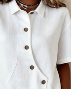 Camicia con Patta in Cotone-lino Asimmetrica abbottonata