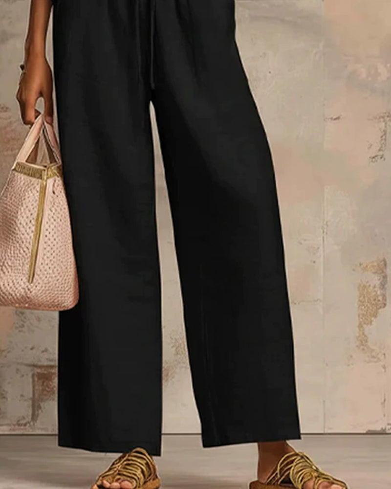 Completi Due Pezzi Cerniera Collo Tondo Top Ampio Pantaloni A Gamba Larga