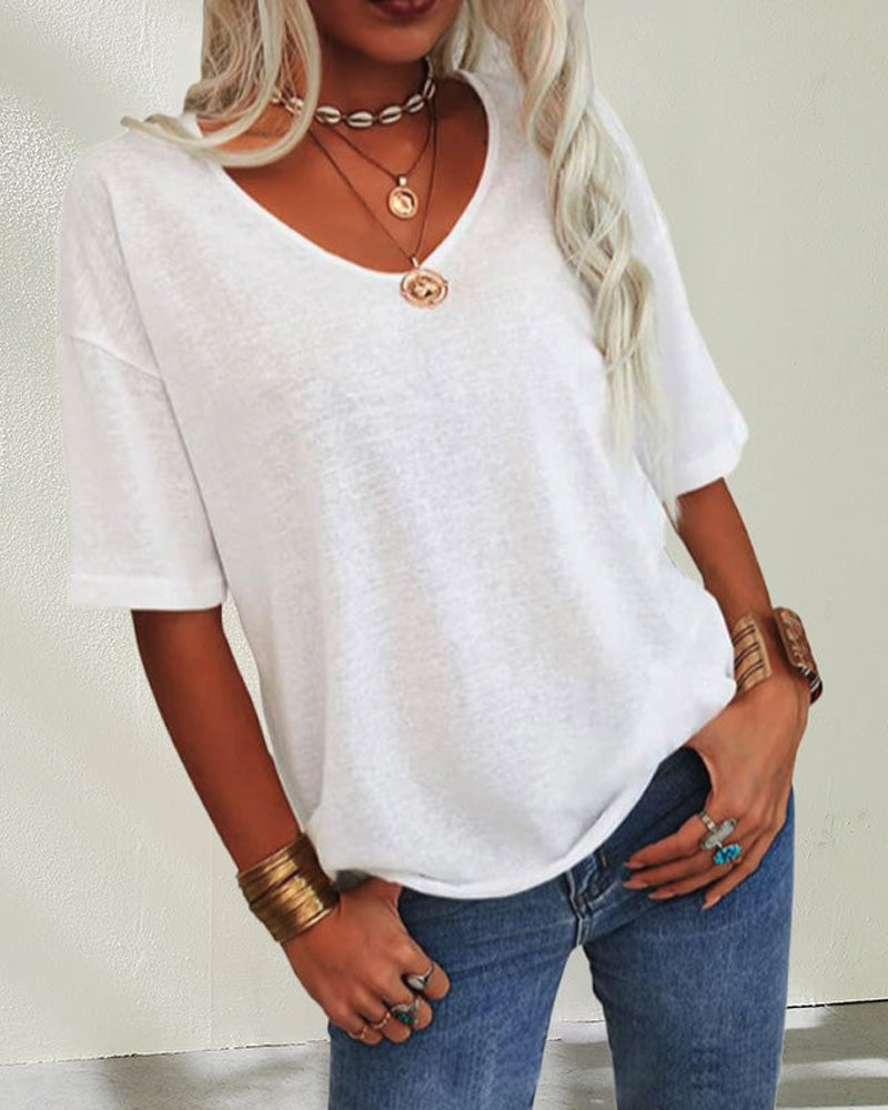 Top Donna Maniche Corte Scollo a V