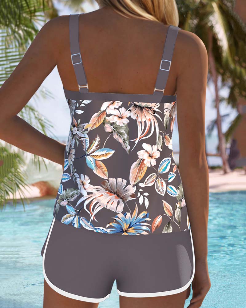 Tankini Scollo a U Senza Maniche Stampato