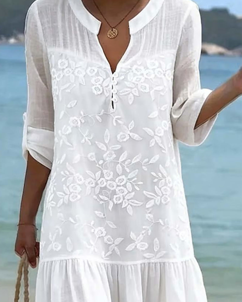 Abito con Scollo a V Ricamato Stile Vacanze