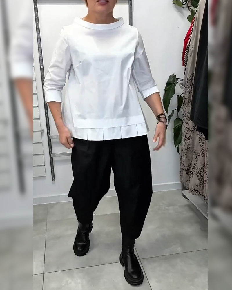 100% cotone Camicetta con colletto largo tinta unita casual