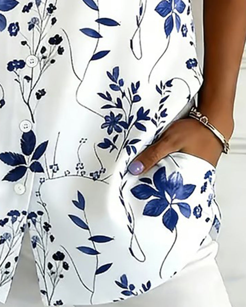 Camicia a maniche corte stampata con colletto