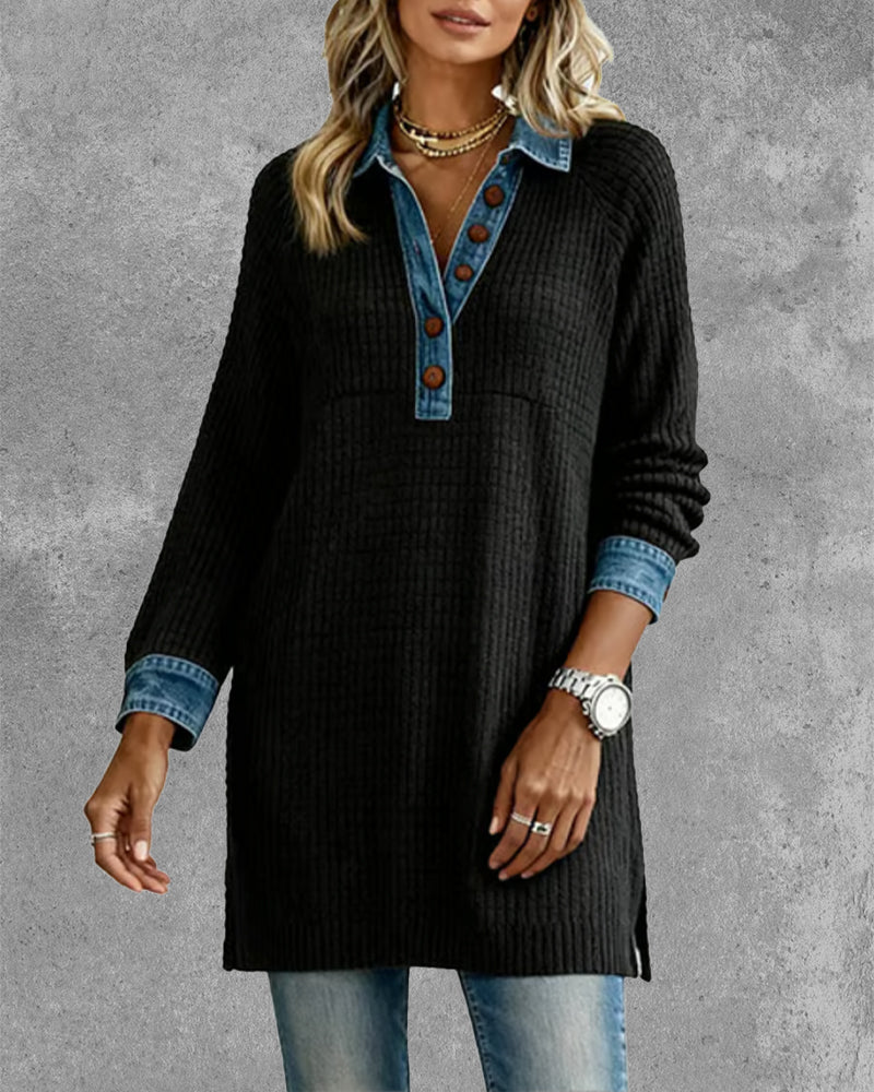 Top con revers e inserti a contrasto