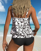 Costume da bagno scollato con spalline floreali a due pezzi
