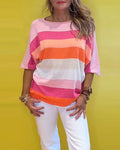 T-shirt a righe girocollo stampato