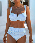 Costume bikini a vita alta a righe con coulisse