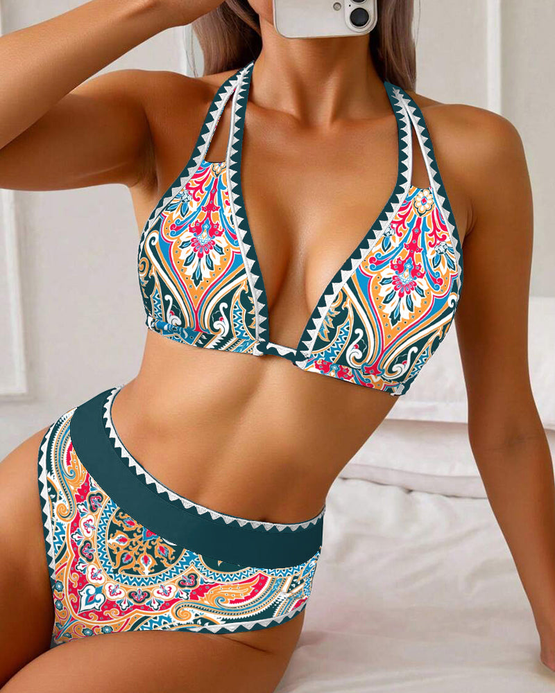 Top Bikini Sexy Stile Reggiseno Triangolo Stampato