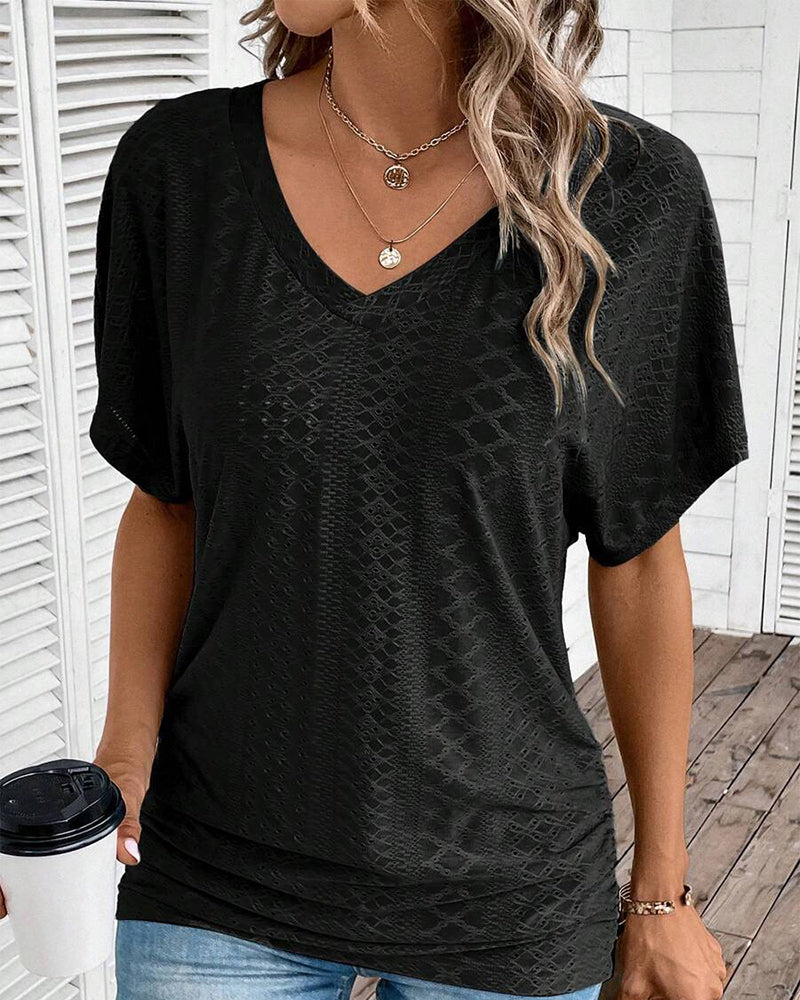 T-shirt con scollo a V tinta unita casual