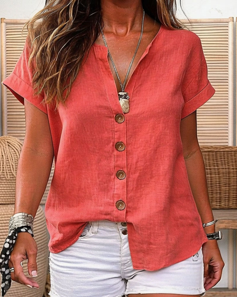 Camicia scollo a V monopetto manica corta