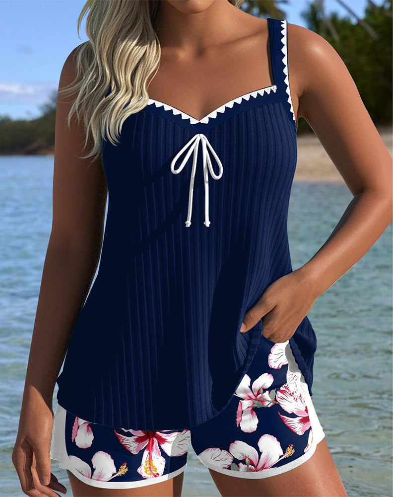 Tankini due pezzi a coste stampato boxer
