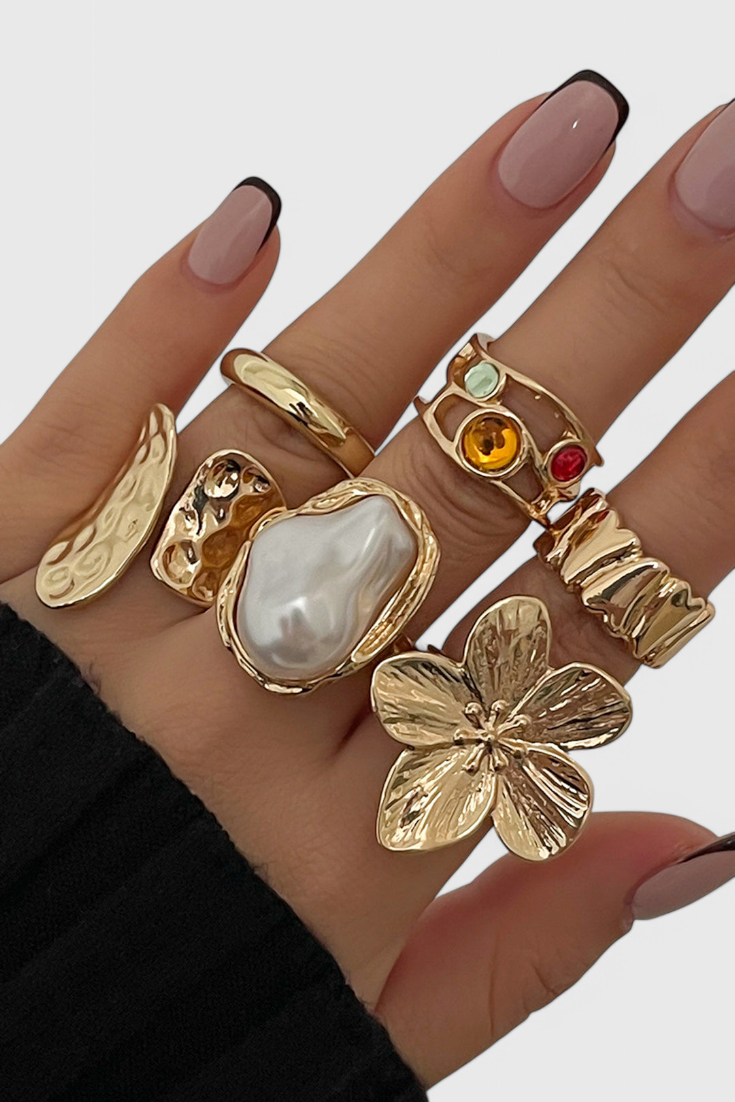 Anello Aperto a Forma di Fiore con Perla Liquida