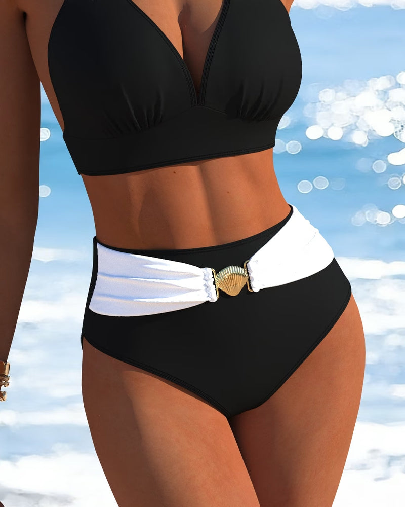 Bikini con doppio laccio e allacciatura al collo firmato