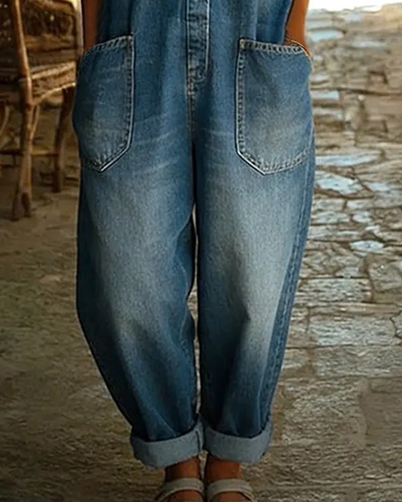 Tuta in denim casual con tasche