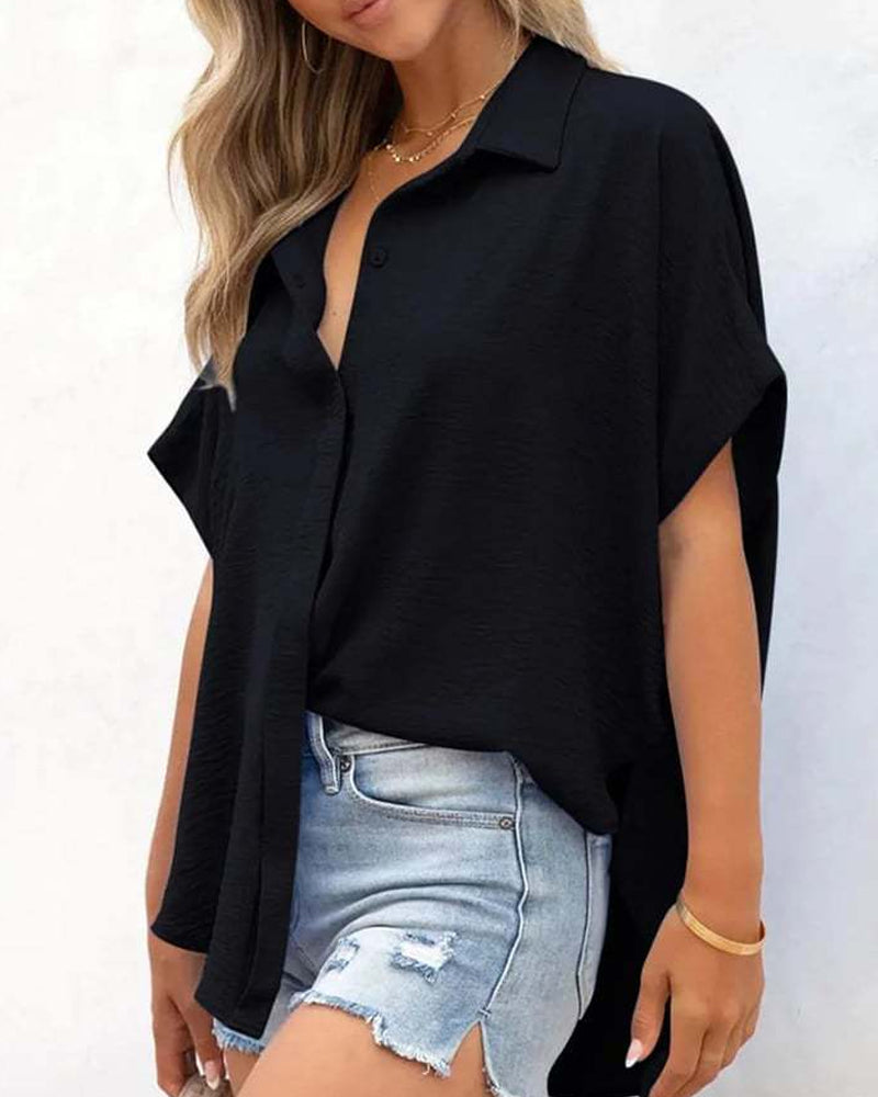 Camicia a maniche corte tinta unita casual vestibilità ampia