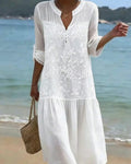Abito con Scollo a V Ricamato Stile Vacanze