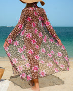 Bikini a tre pezzi con stampa leopardata e giglio