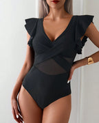 Costume da bagno intero a volant in mesh