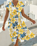 Vestito Stampa Floreale Scollo a V Maniche Corte