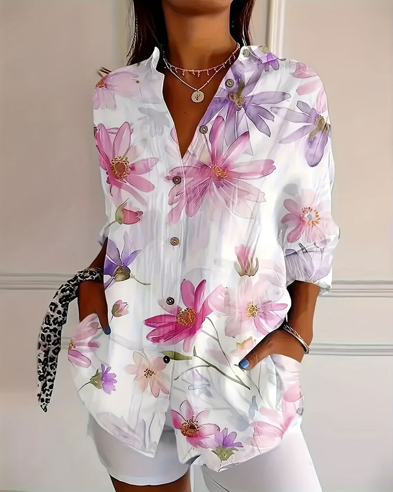 Camicia a Maniche Lunghe Stampa Floreale