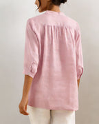 Camicetta casual in cotone tinta unita con scollo a V