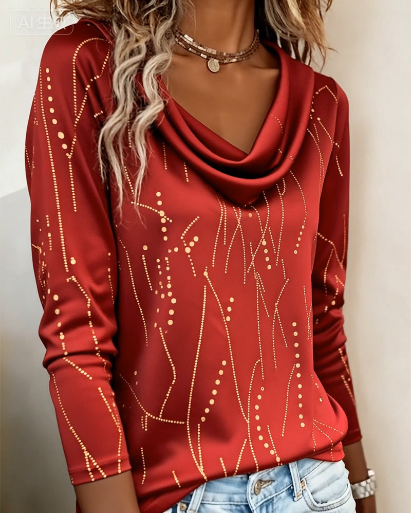 Top Scollo Drappeggiato Fantasia alla Moda