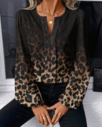 Camicia maniche a sbuffo sfumata stampa leopardata