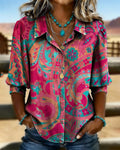 Camicia Tendenza Stampata Maniche Corte Ampia