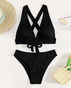 Bikini sexy a V profondo tinta unita