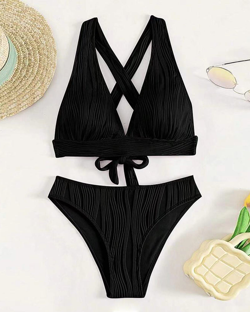 Bikini sexy a V profondo tinta unita