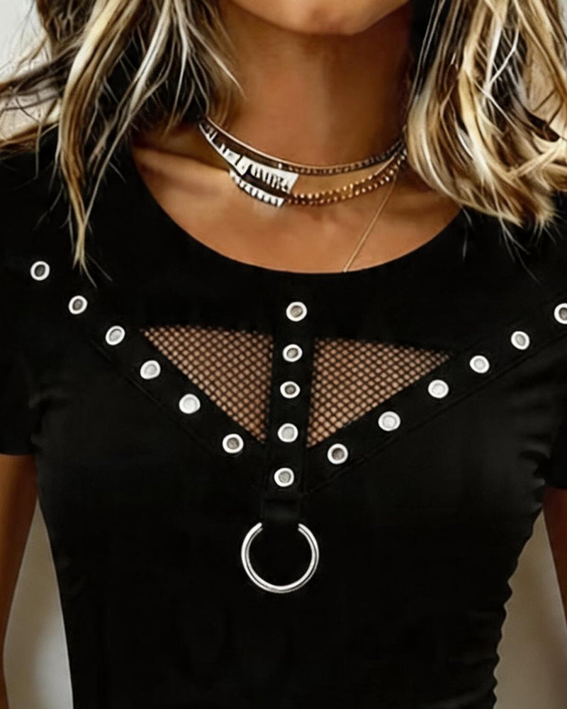 T-Shirt Girocollo Traforato Casual