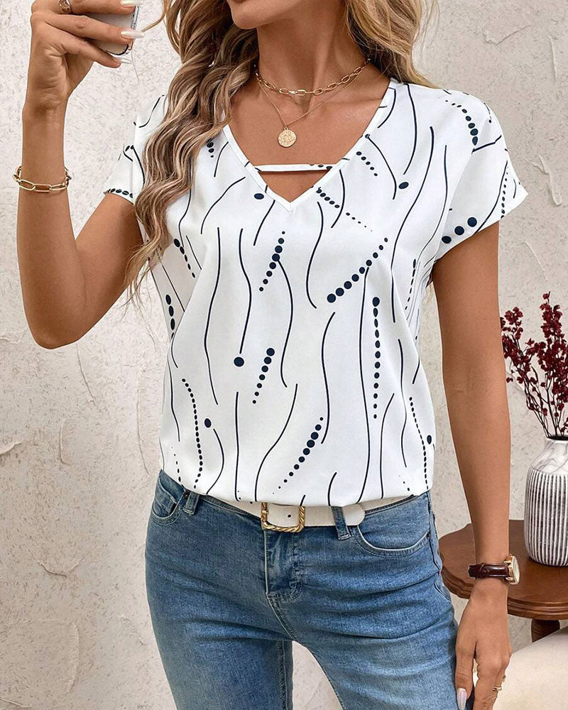 T-shirt scollo a V a maniche corte stampato