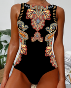Costume da bagno intero senza maniche con motivo Paisley