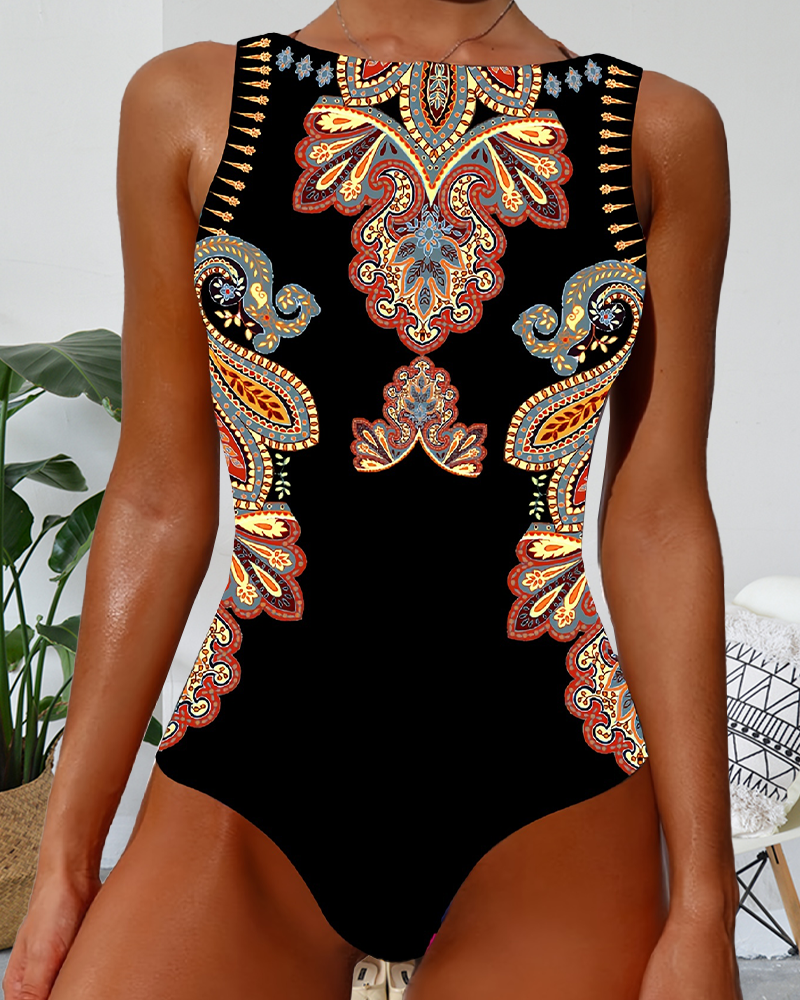 Costume da bagno intero senza maniche con motivo Paisley