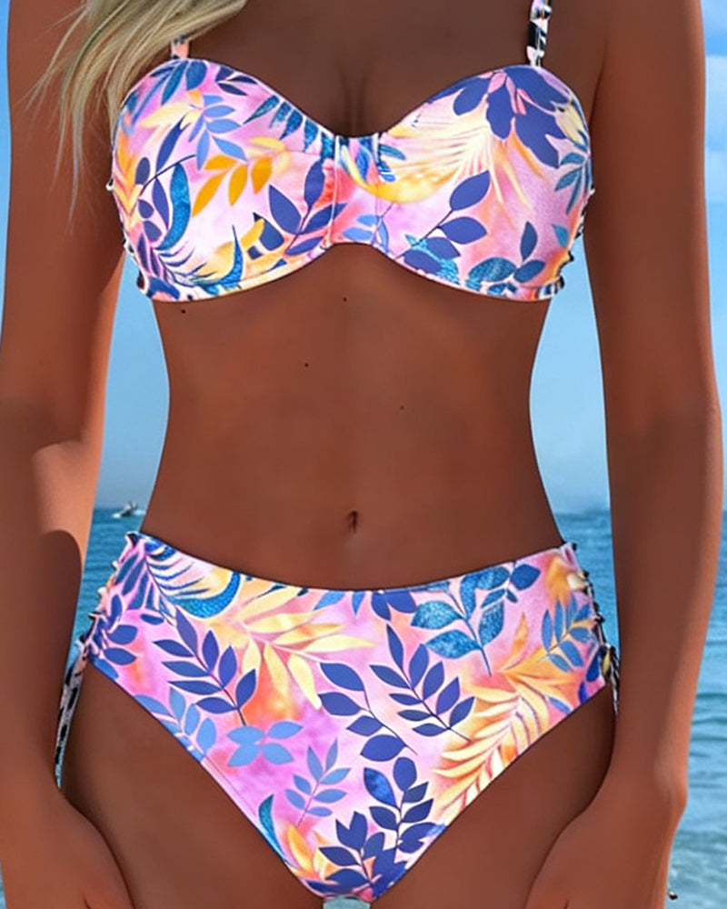 Bikini Bralette Stampa Foglie