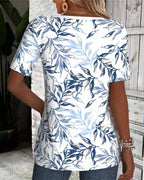 T-shirt con scollo a V a maniche corte con stampa di foglie di bambù