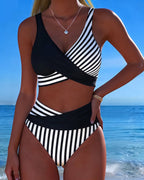 Bikini Incrociato a Righe Stampato